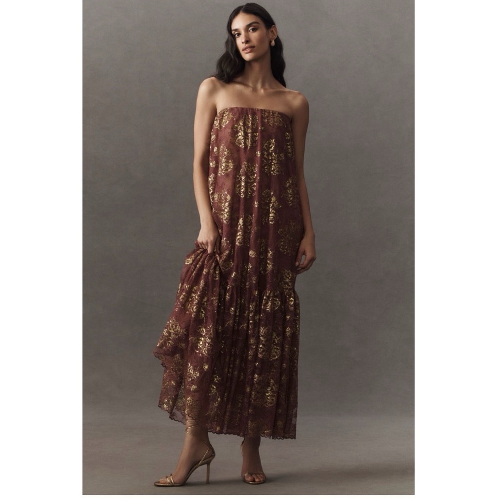 Helsi Anthropologie Cara Mauve Gold  NWT XL Formal Wedding Guest Lace Dres